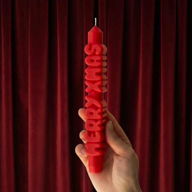 CandleHand Merry Christmas 3D Taper Candle - Red