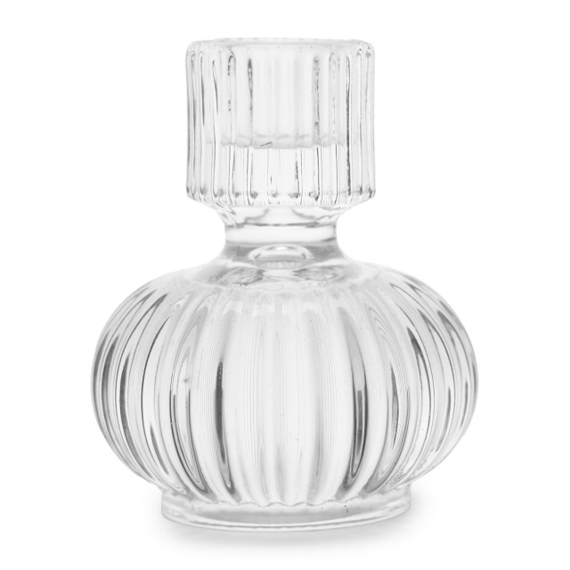 Thread Office Round Ribbed Clear Glass Dinner Candle Holder