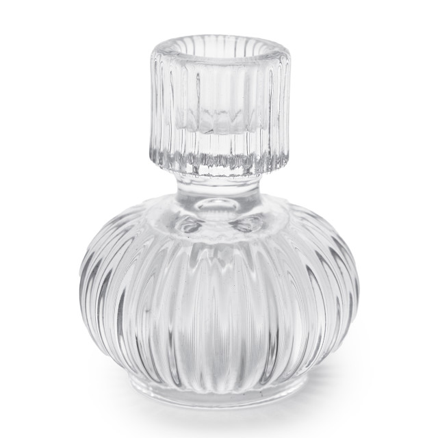 Thread Office Round Ribbed Clear Glass Dinner Candle Holder