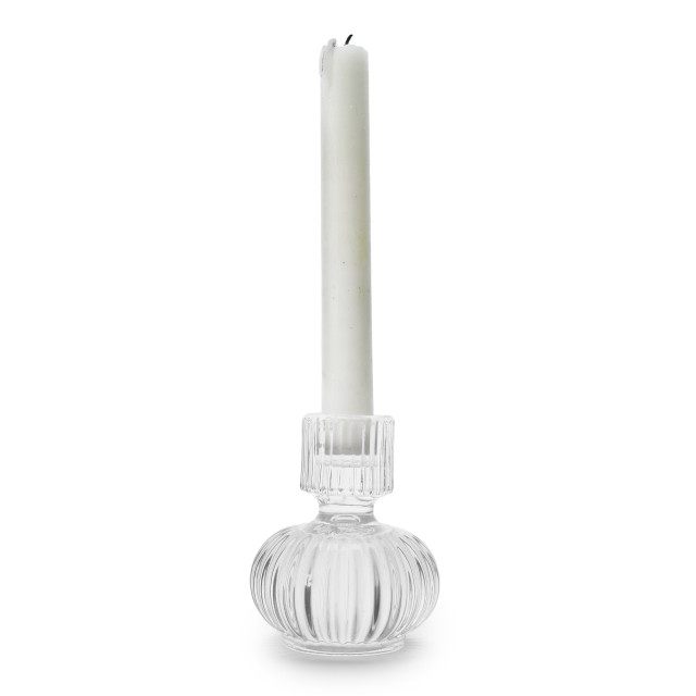 Thread Office Round Ribbed Clear Glass Dinner Candle Holder