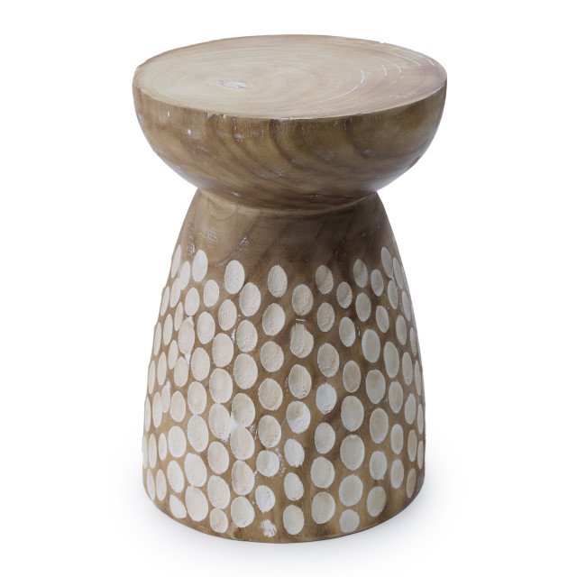 Thread Office Natural Wooden Carved Spots Side Table