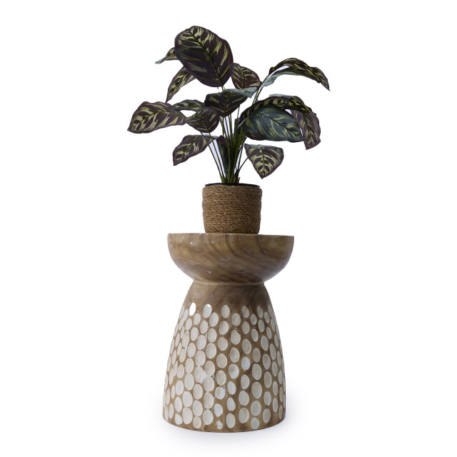 Thread Office Natural Wooden Carved Spots Side Table