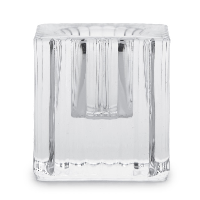 Thread Office Square Ribbed Clear Glass Dinner Candle Holder