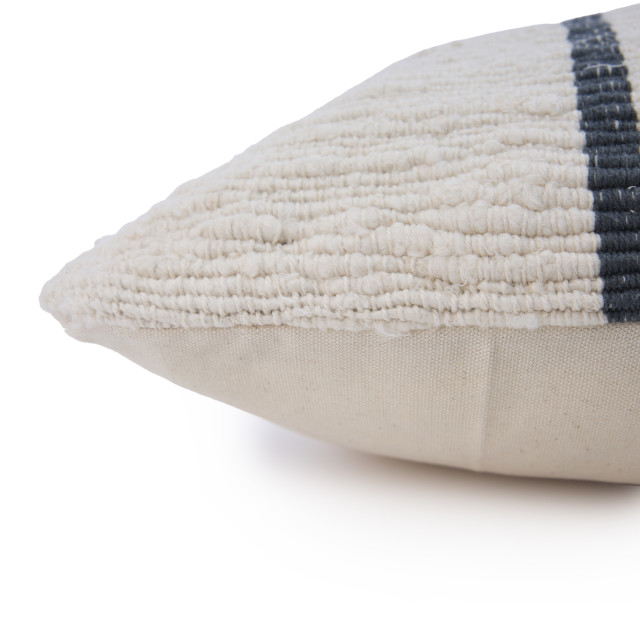 Thread Office Cotton Slub Black Track Stripe Scatter Cushion with Feather Blend Inner, 40cm x 60cm