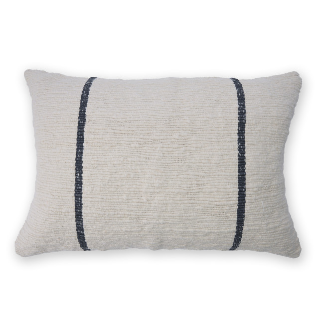 Thread Office Cotton Slub Black Track Stripe Scatter Cushion with Feather Blend Inner, 40cm x 60cm