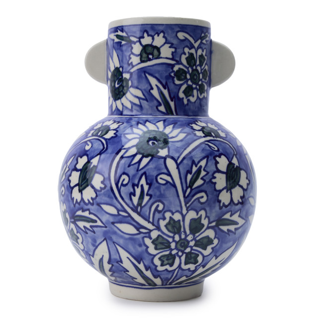 Thread Office Hand Painted Blue Jacobean Floral Ceramic Vase, 25cm