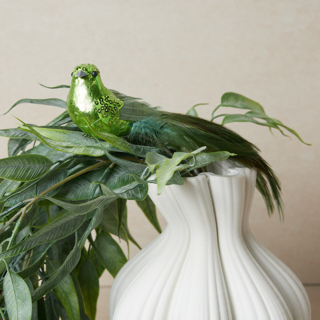 Humble & Mash Green Feather Bird Clips, Set Of 4 on plant