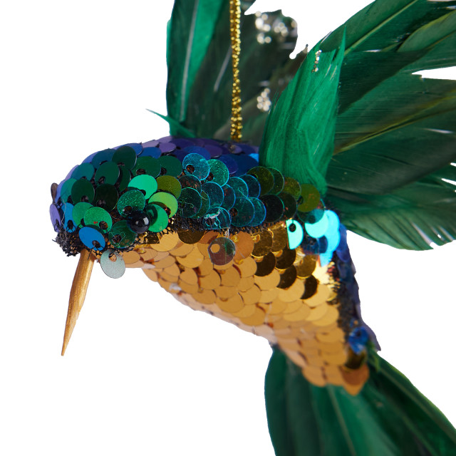 Humble & Mash Green Sugar Bird In Flight Hanging Ornament close up