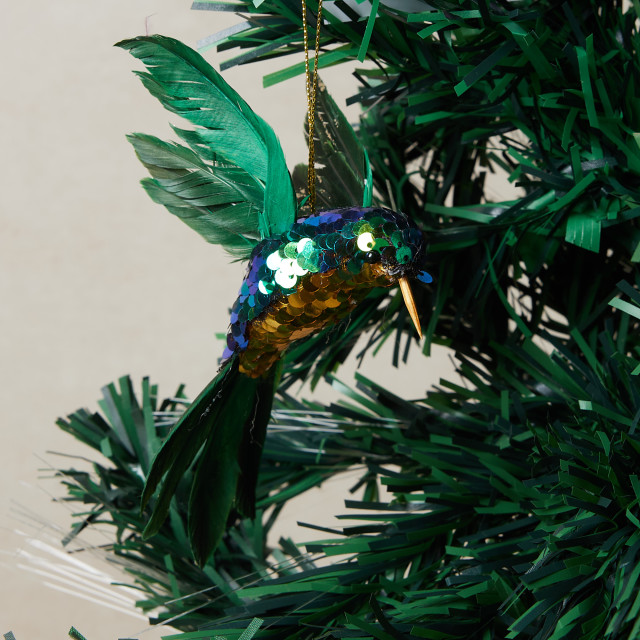 Humble & Mash Green Sugar Bird In Flight Hanging Ornament on tree