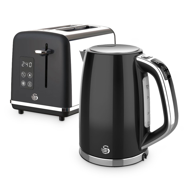 Swan Digital Black Kettle and 2-Slice Toaster Set