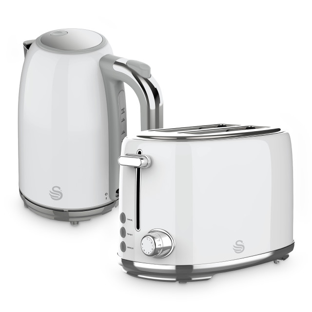 Swan Retro Glossy Kettle and 2-Slice Toaster Set - Pearl White