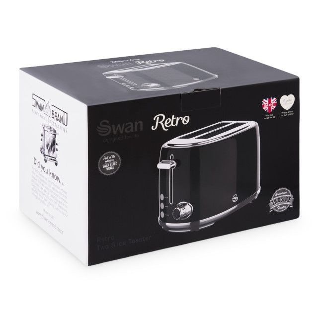 Swan Retro Glossy Kettle and 2-Slice Toaster Set - Glossy Black