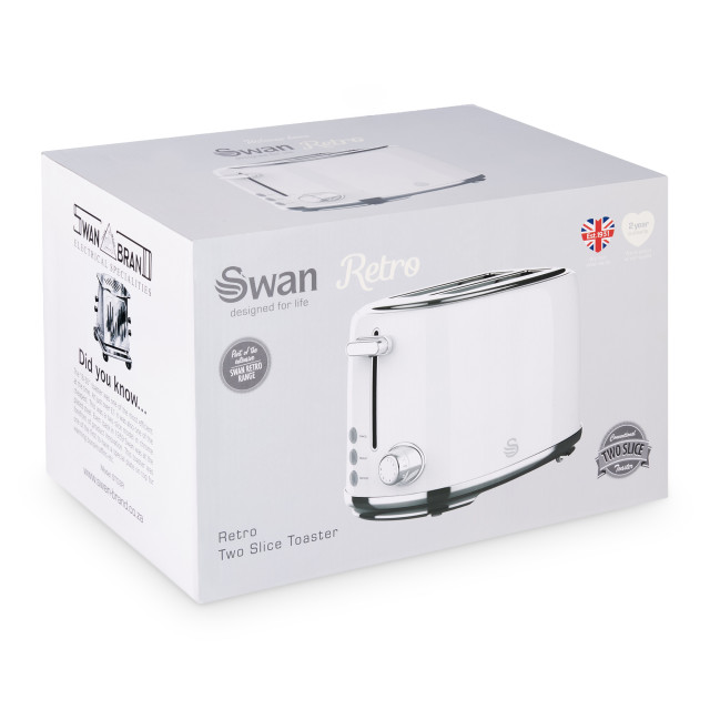 Swan Retro Glossy Kettle and 2-Slice Toaster Set - Pearl White