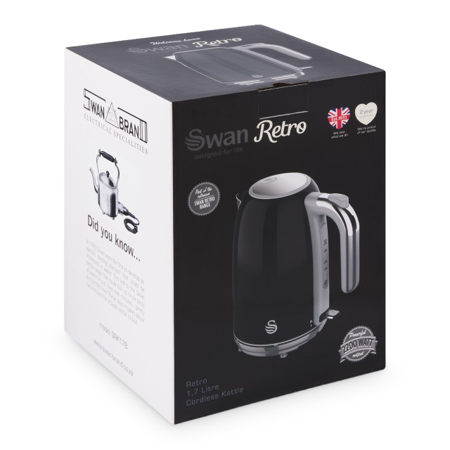 Swan Retro Glossy Kettle and 2-Slice Toaster Set - Glossy Black