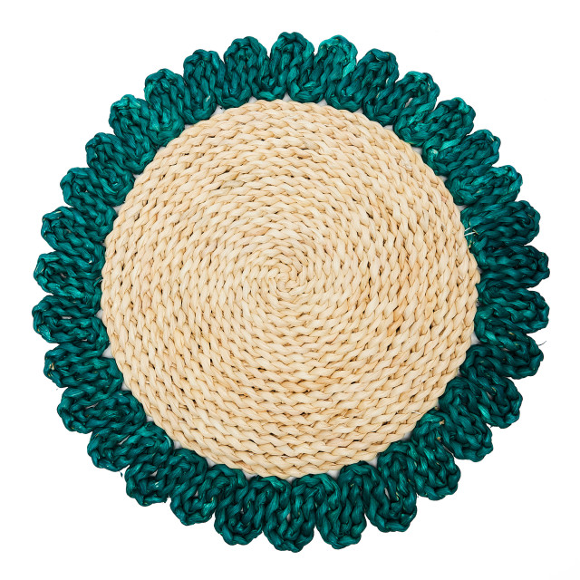 Humble & Mash Turquoise Green Woven Rattan Placemats, Set of 2