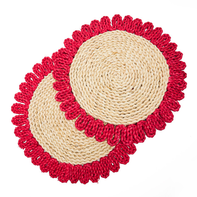 Humble & Mash Pink Woven Rattan Placemats, Set of 2