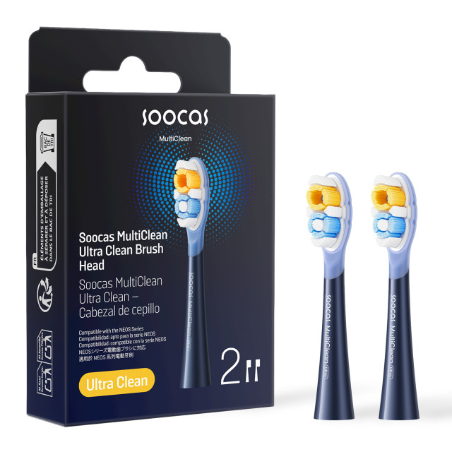 Soocas Replacement MultiClean Ultra Brush Heads For NEOS II & NEOS II Ultra, Pack of 2 - Midnight Blue