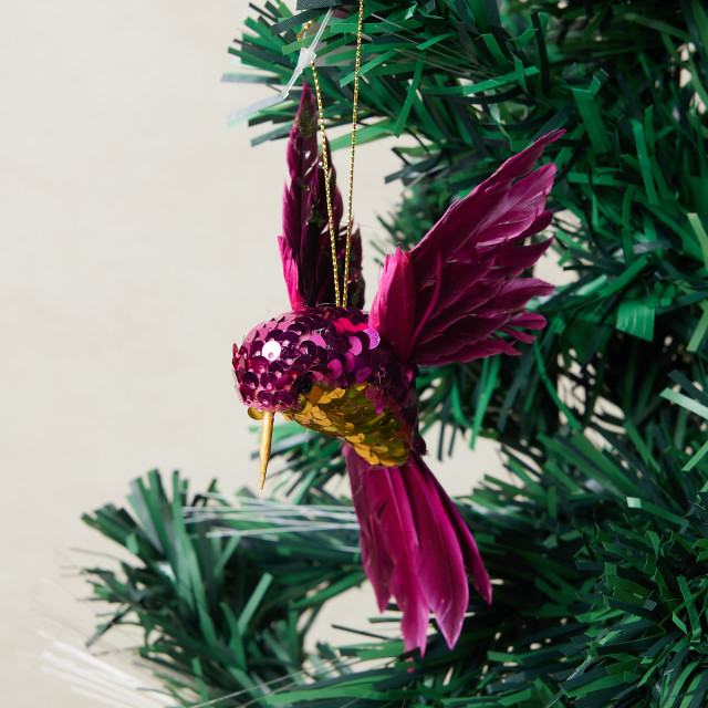 Humble & Mash Pink Sugar Bird In Flight Hanging Ornament on tree