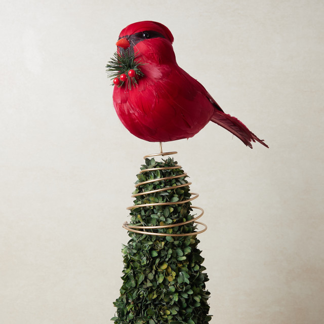 Humble & Mash Red Northern Cardinal Bird Tree Topper on small tree
