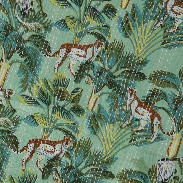 India Ink Green Jungle Fever Kantha Stitched Throw - Double