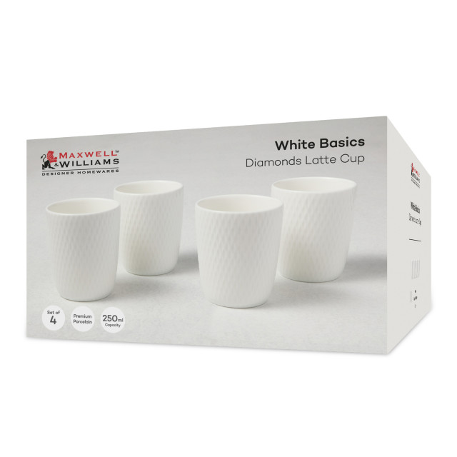 Maxwell & Williams White Basics Diamonds Latte Cup, Set of 4