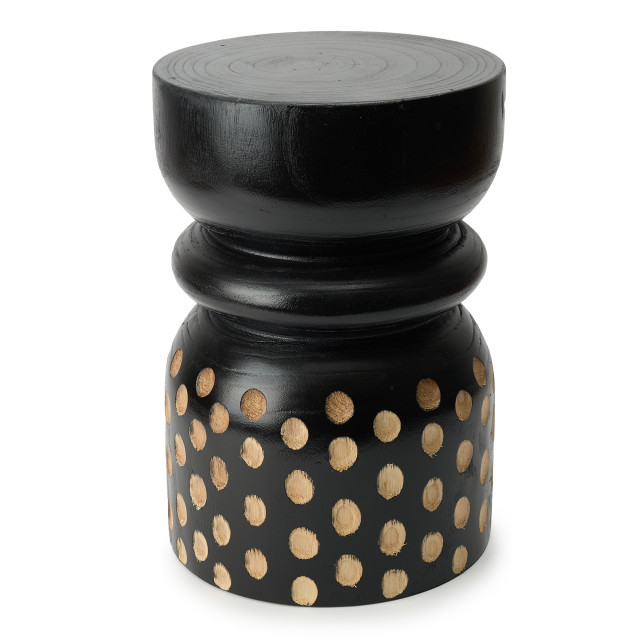Thread Office Black Wooden Carved Spots Side Table