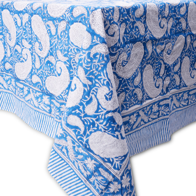 India Ink Blue Paisley Tablecloth, 160cm x 270cm