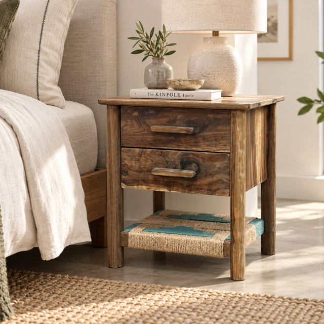 Homewood Cottonwood Omusha Ndebele Round Leg Bedside Table
