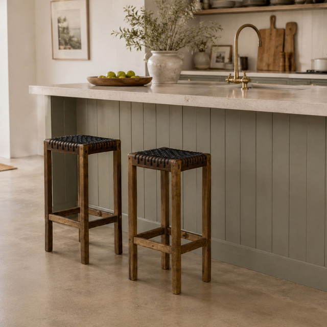Homewood Cottonwood Baxter Riempie Backless Barstool - Black