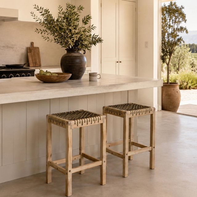 Homewood Cottonwood Baxter Riempie Backless Barstool - Natural