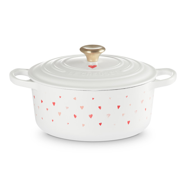 Le Creuset Signature 3.3 Litre Round Cast Iron Casserole, 22cm - Hearts White