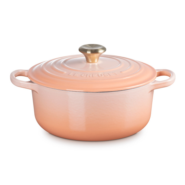 Le Creuset Peche Signature 2.4 Litre Round Cast Iron Casserole, 20cm