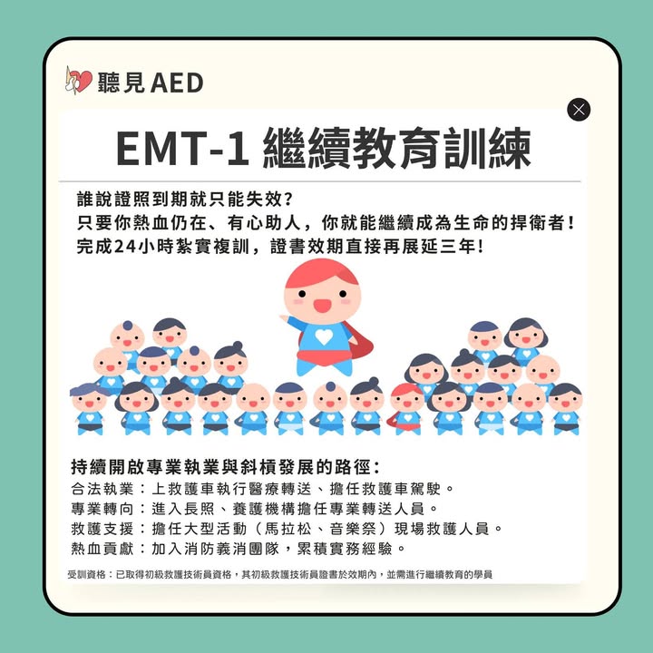 你的EMT-1快過期了嗎?台中8月假日班竟然現在還能報名!|聽見AED圖2