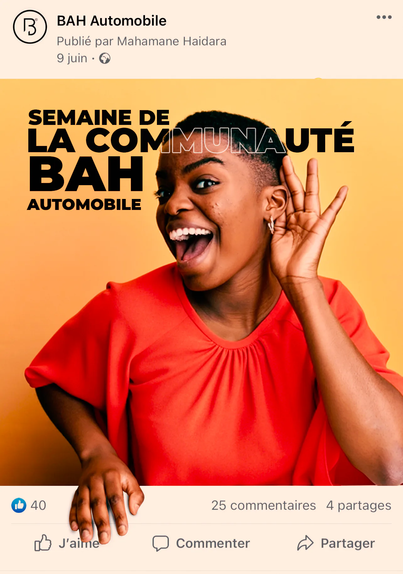 Publication Semaine de la communauté réalisée pour Bah Automobile