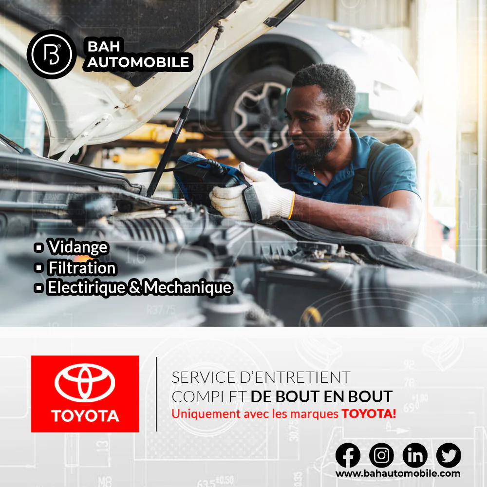 Publication carrée consacrée à Toyota pour Bah Automobile