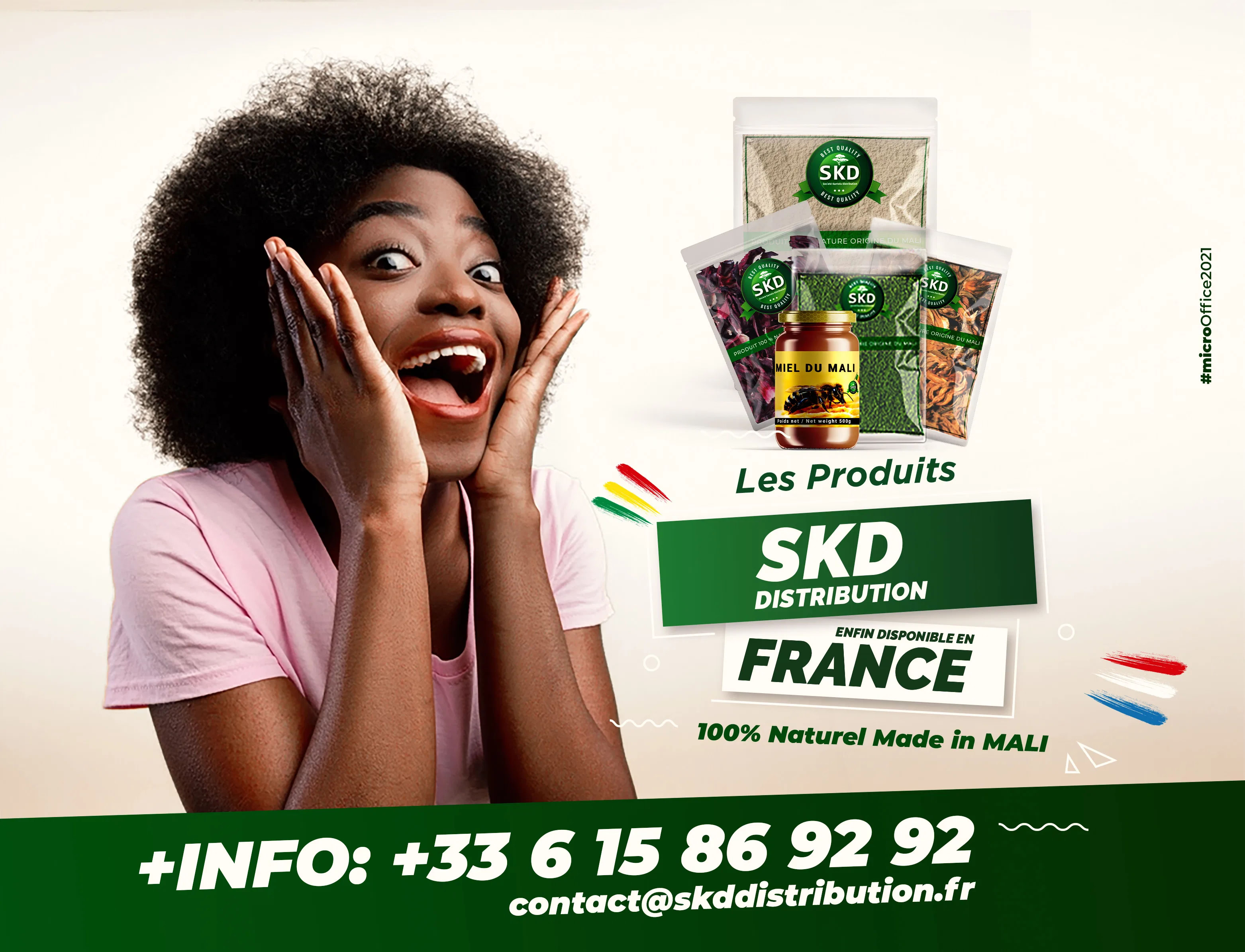 Affiche promotionnelle SKD mettant en scène une cliente et la gamme de produits