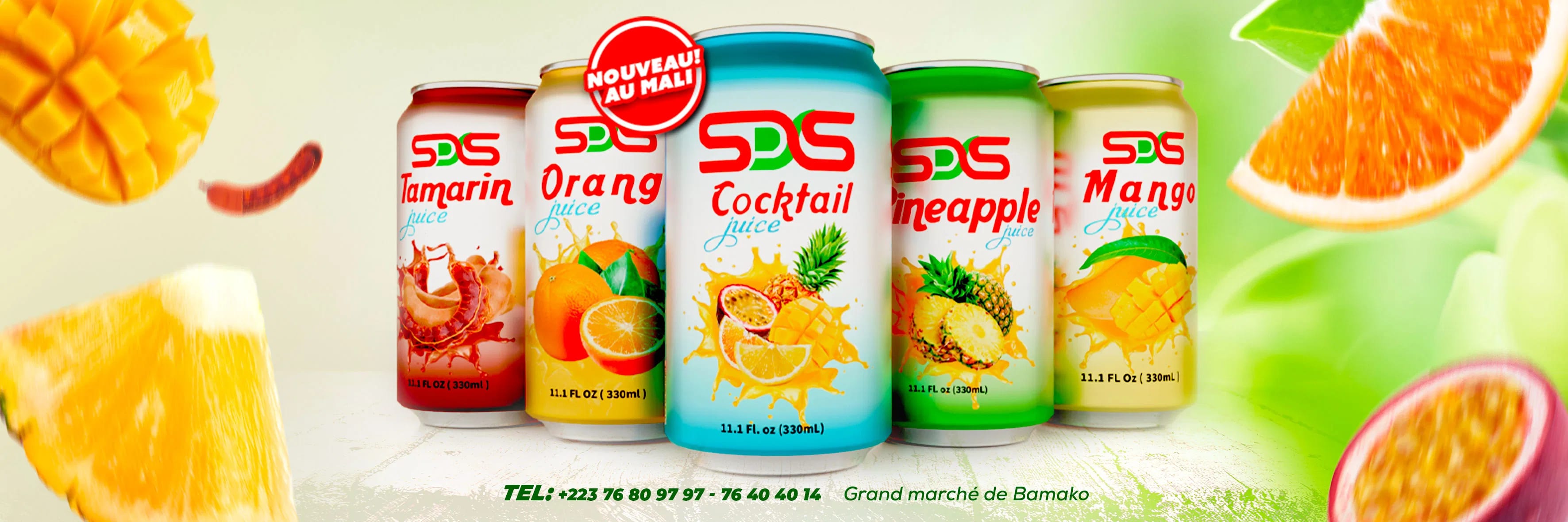 Bandeau grand format présentant la gamme de jus SDS