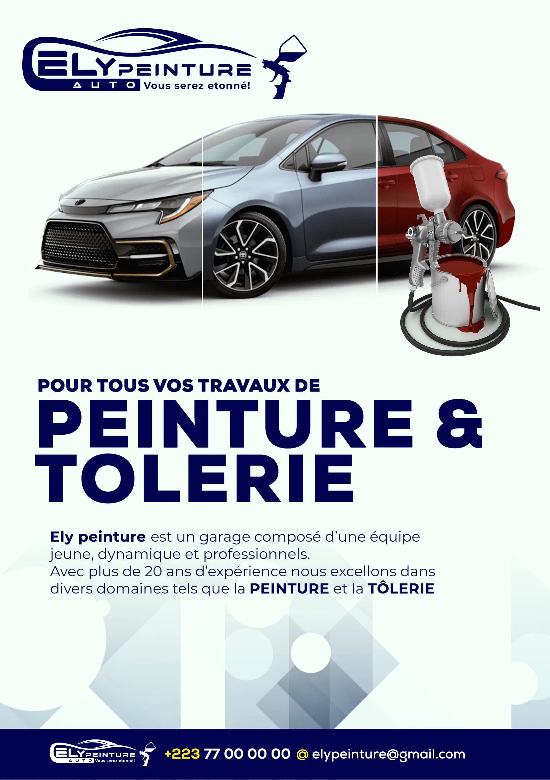 Flyer de services de peinture et tôlerie automobile Ely