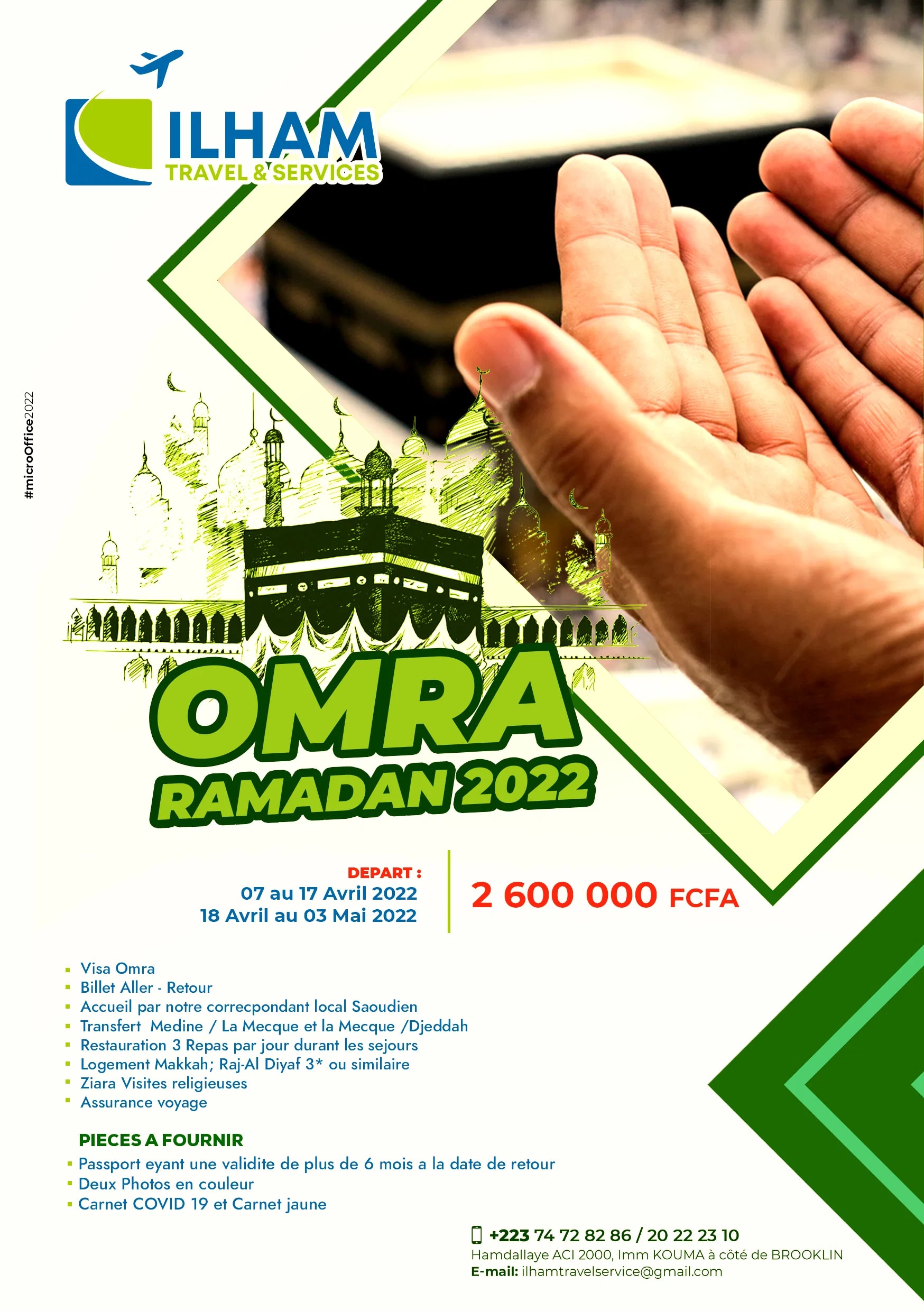 Flyer de l'agence ILHAM pour ses voyages Omra