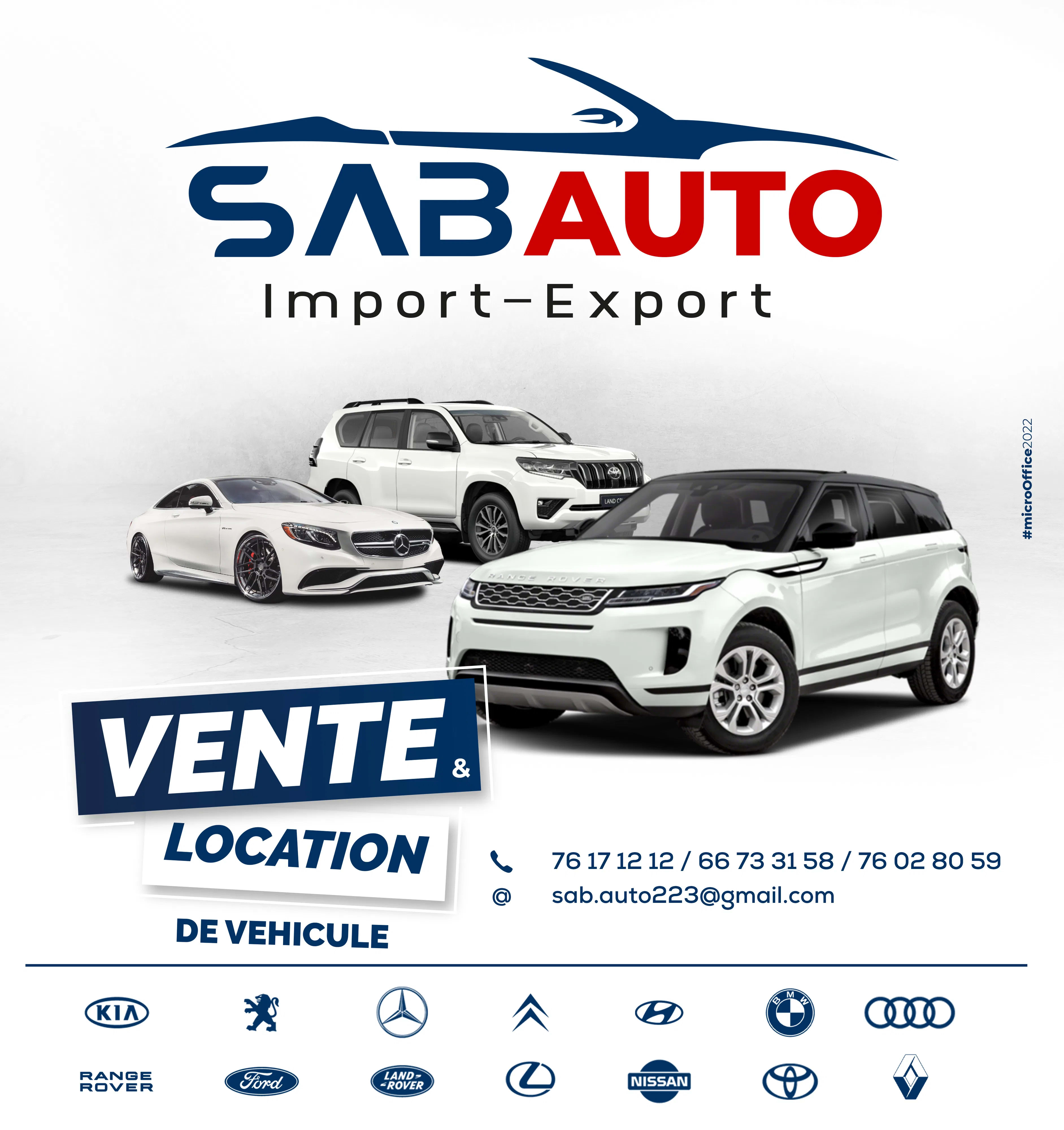 Affiche de vente et location de véhicules SAB Auto
