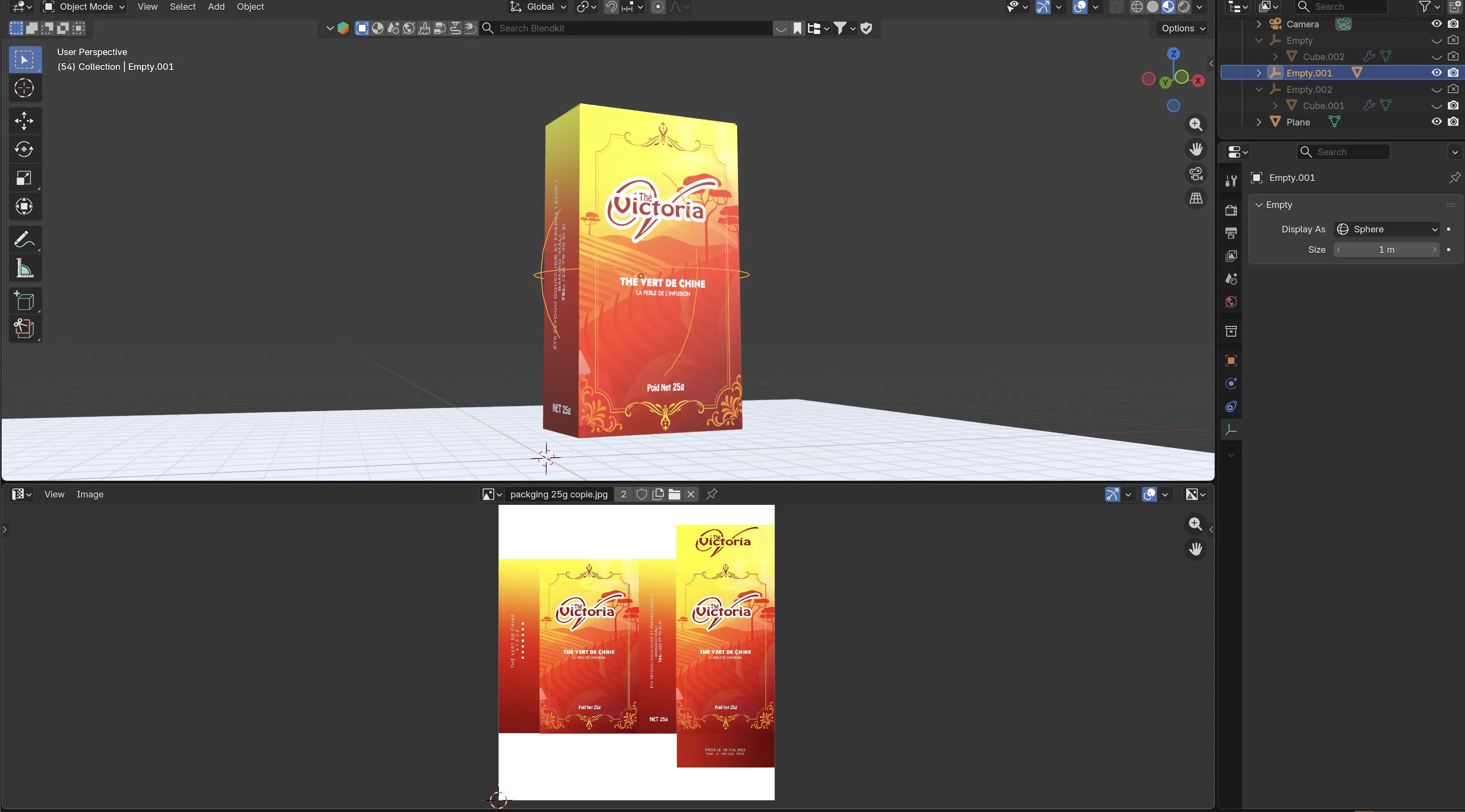 Comparaison du rendu 3D final et du visuel de packaging à plat, pour validation avant fabrication