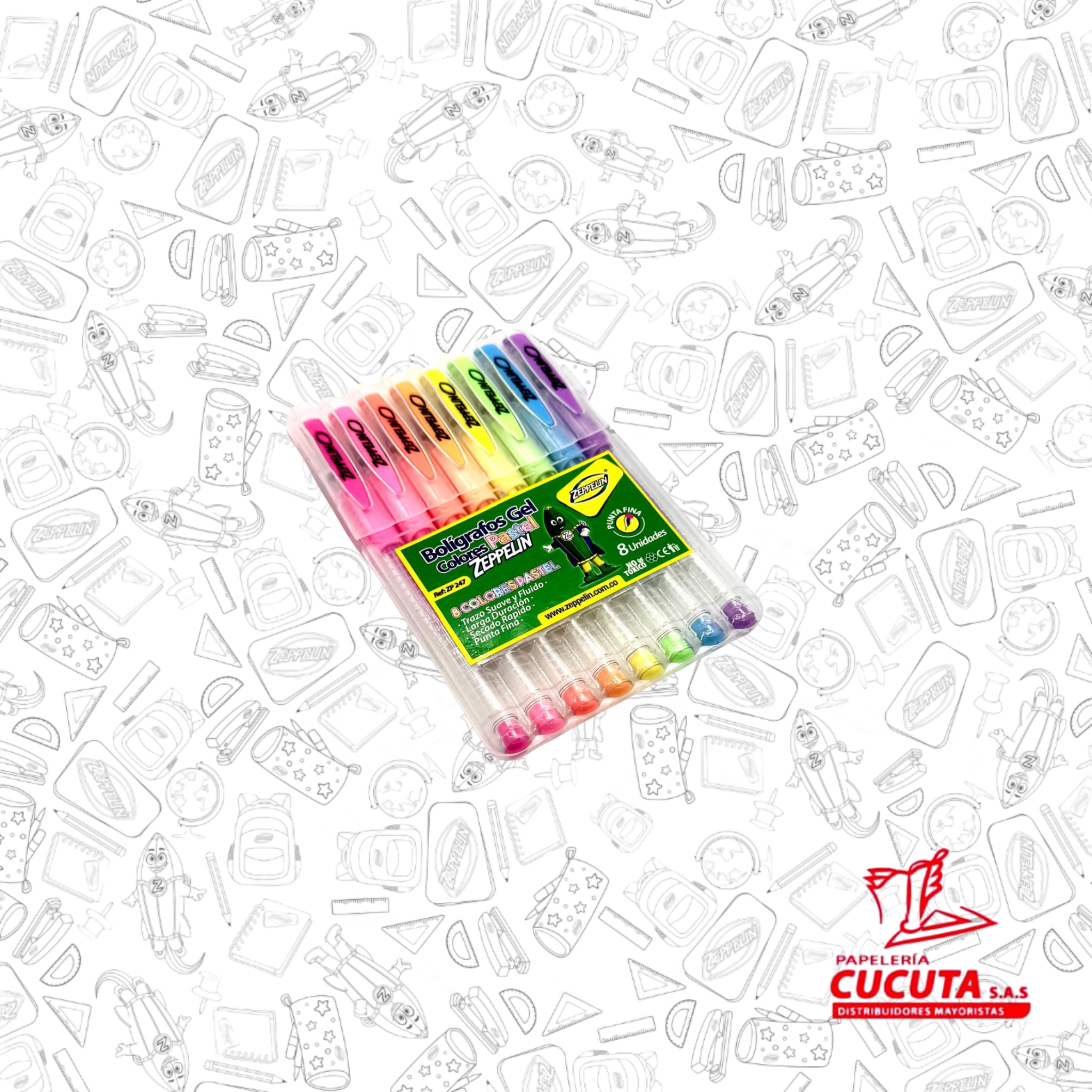 BOLIGRAFO GEL COLOR PASTEL X 8 ZP 247 ZEPPELIN PC X 144