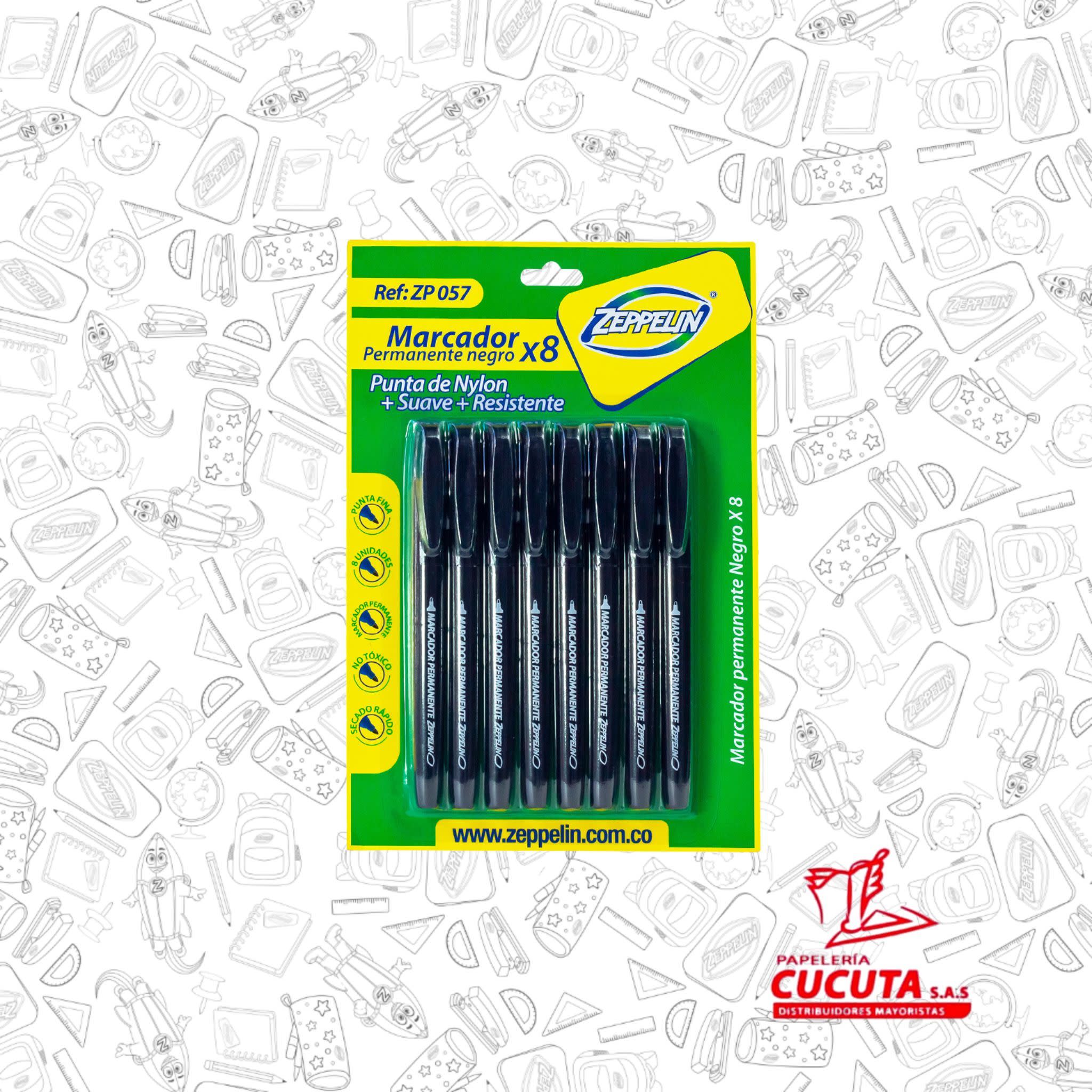 MARCADOR PERMANENTE X 8 NEGRO ZP 057 ZEPPELIN PC X 144