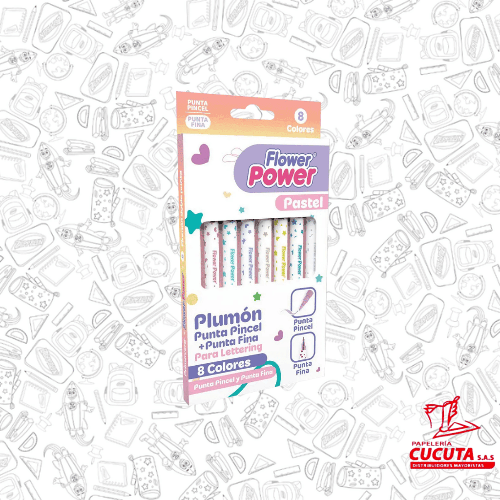 PLUMON PUNTA PINCEL LETTERING X 8 FLOWER POWER