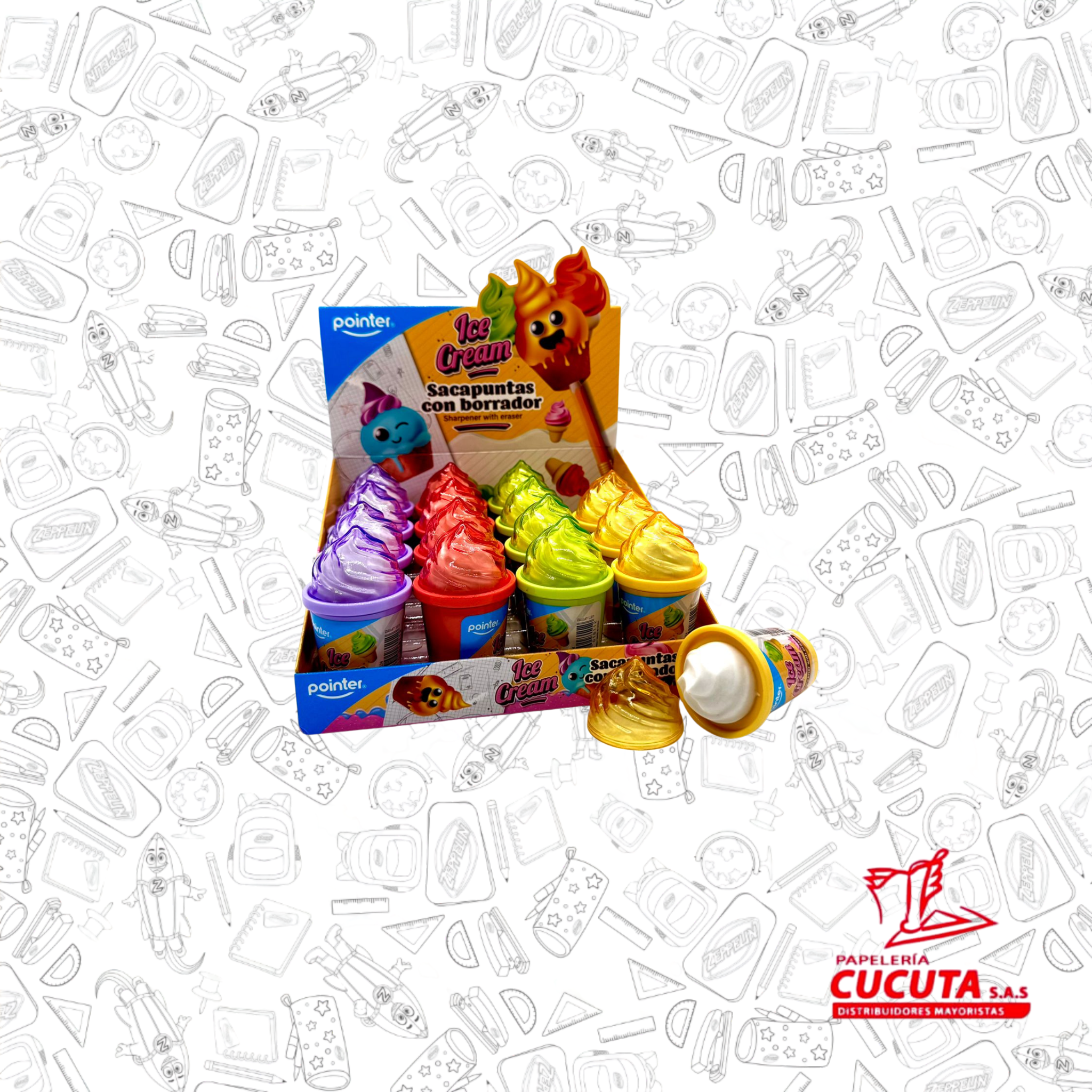 SACAPUNTAS + BORRADOR ICE CREAM DISPLEY X 16