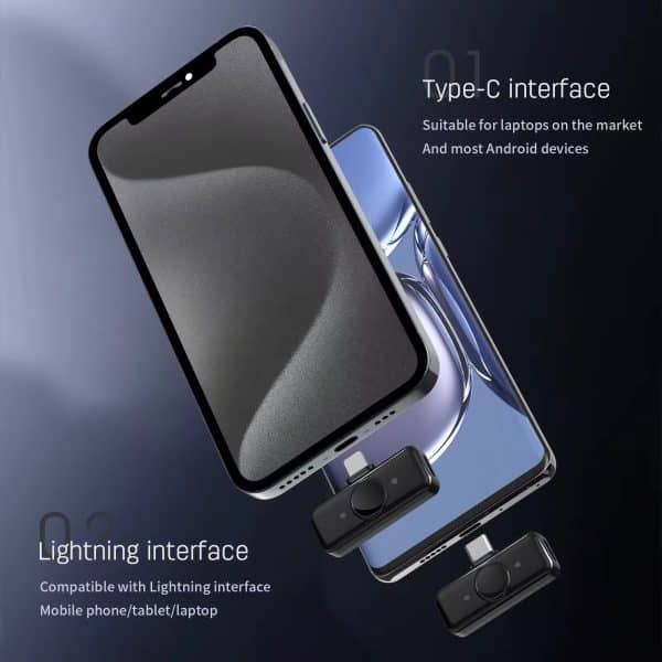 Mini Condenser UHF Wireless 4-in-1 Dual Lavalier Microphone Small Collar Clip for iPhone Type C Micro Cravat San Fil thumbnail 3