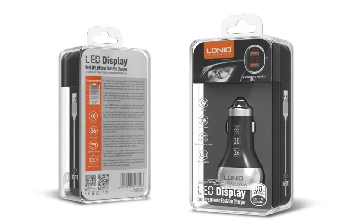 LDNIO C2 36W LED Display Dual USB Car Charger