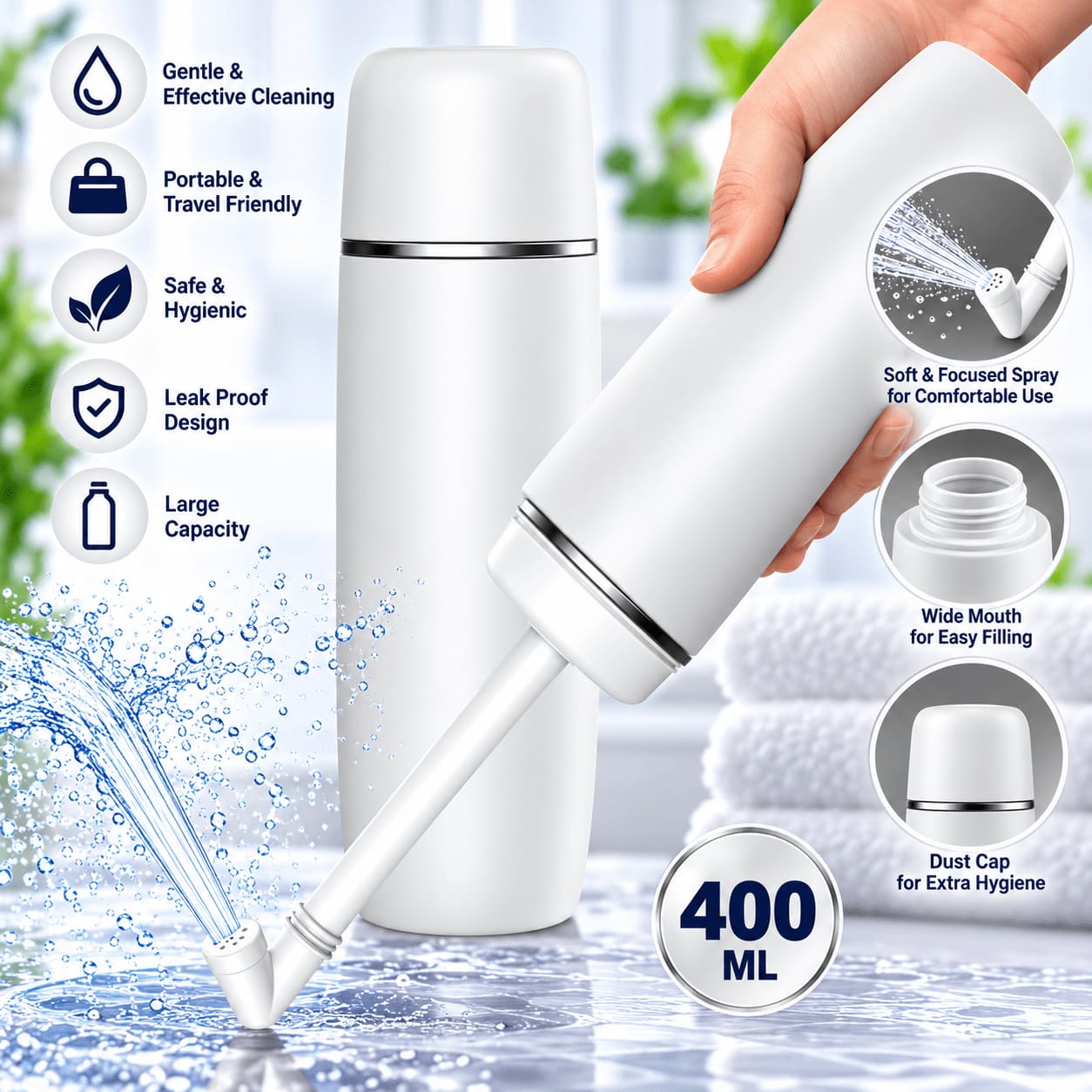 Portable Bidet 400ml White | Travel Bidet Bottle in Bangladesh thumbnail 4