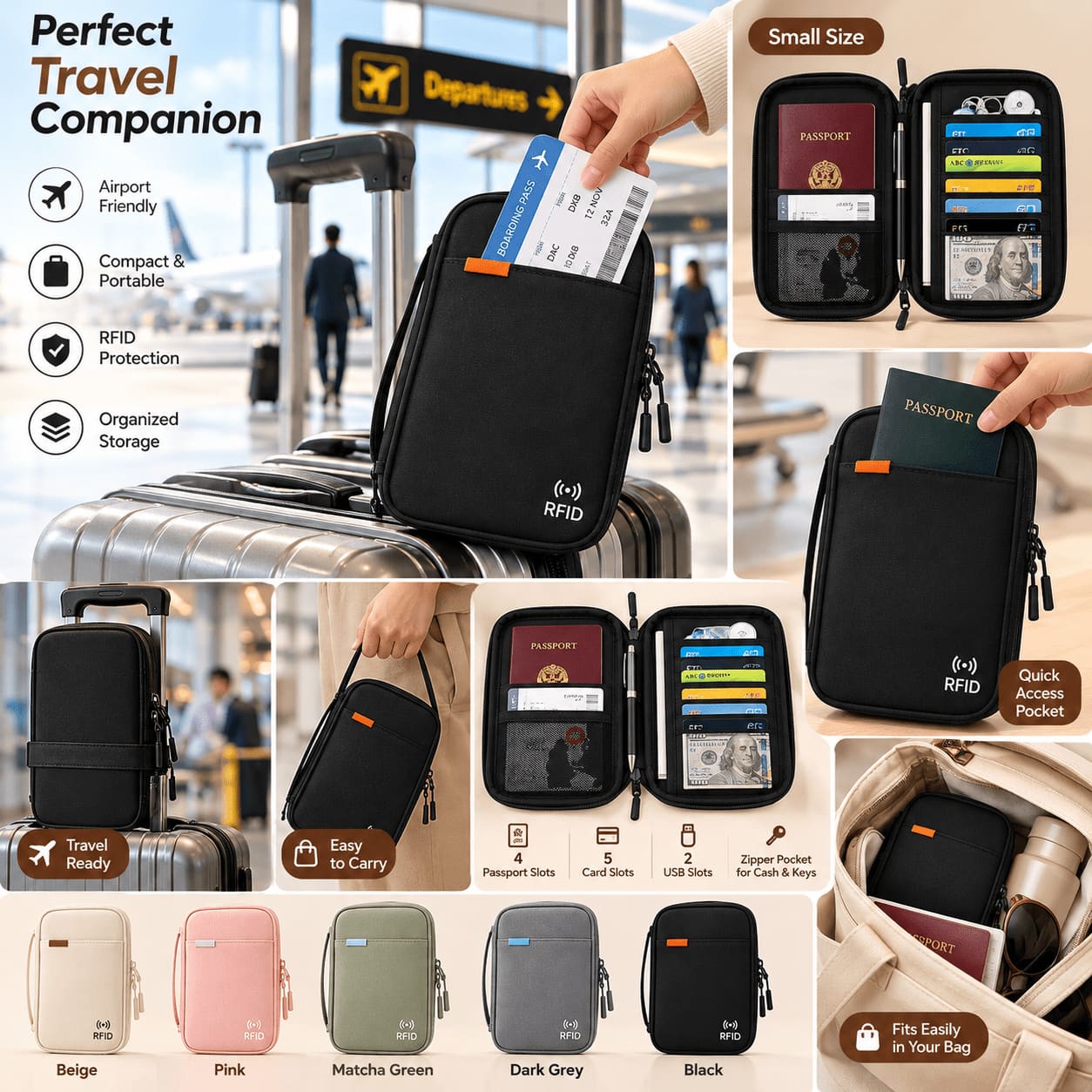 RFID Blocking Passport Bag – Travel Passport Holder & Organizer thumbnail 6