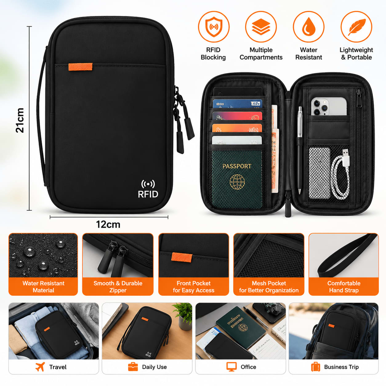 RFID Blocking Passport Bag – Travel Passport Holder & Organizer thumbnail 10